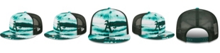 New Era Men's White, Green Oakland Athletics Tie-Dye Wave Trucker 9Fifty Snapback Hat